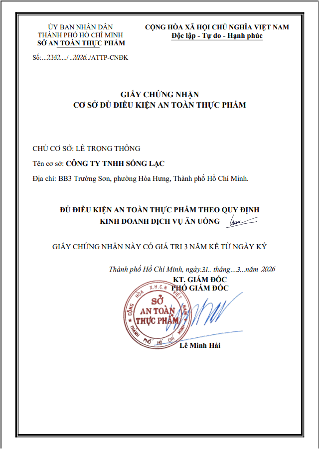 Giấy chứng nhận cơ sở đủ điều kiện an toàn thực phẩm